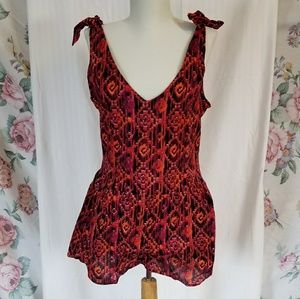 🔥FINAL DISCOUNT🔥 Aztec Print Tie Sleeve Romper